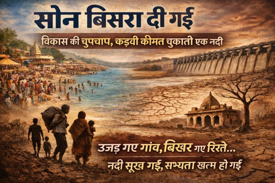 “सोन नदी का सूखता किनारा, बिसरे हुए गांव और विस्थापित लोग, विकास की कीमत चुकाती नदी”
