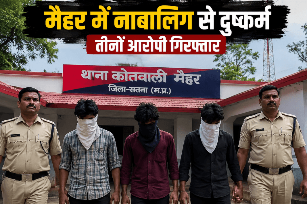 मैहर में नाबालिग से सामूहिक दुष्कर्म,तीनों आरोपी गिरफ्तार मैहर थाना परिसर और पुलिस स्टेशन का दृश्य