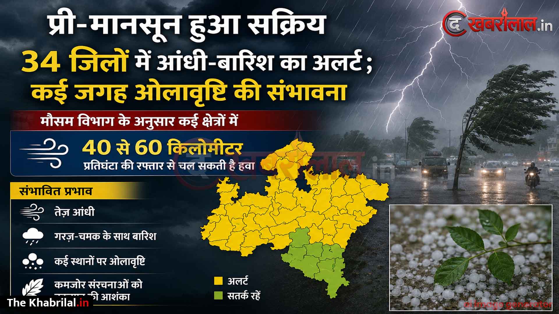 MP में प्री-मानसून का हाहाकार: 34 जिलों में आंधी-बारिश का अलर्ट; ग्वालियर-बुंदेलखंड में ओले गिरने की आशंका, खजुराहो में पारा 45 पार