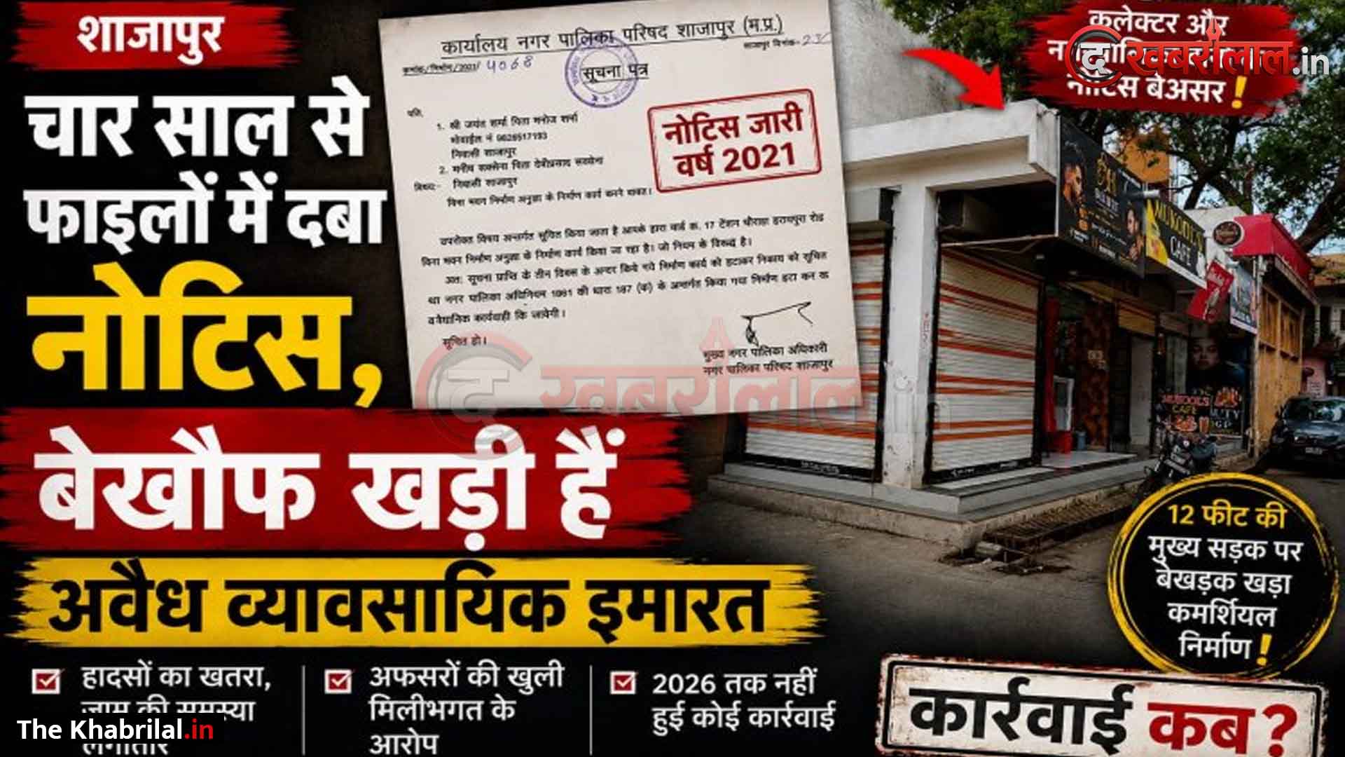 शाजापुर नगर पालिका के कागजी नोटिसों की खुली पोल 4 साल पहले जिस निर्माण को हटाने का था आदेश वहाँ अब धड़ल्ले से चल रही दुकान नियमों को ठेंगा दिखा उड़ी धज्जियां