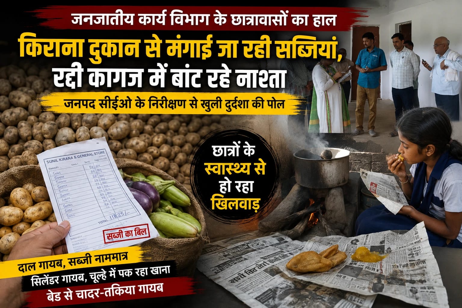 मैहर के भमरहा छात्रावास में मिलीं कमियां, रद्दी कागज में नाश्ता देने पर सवाल