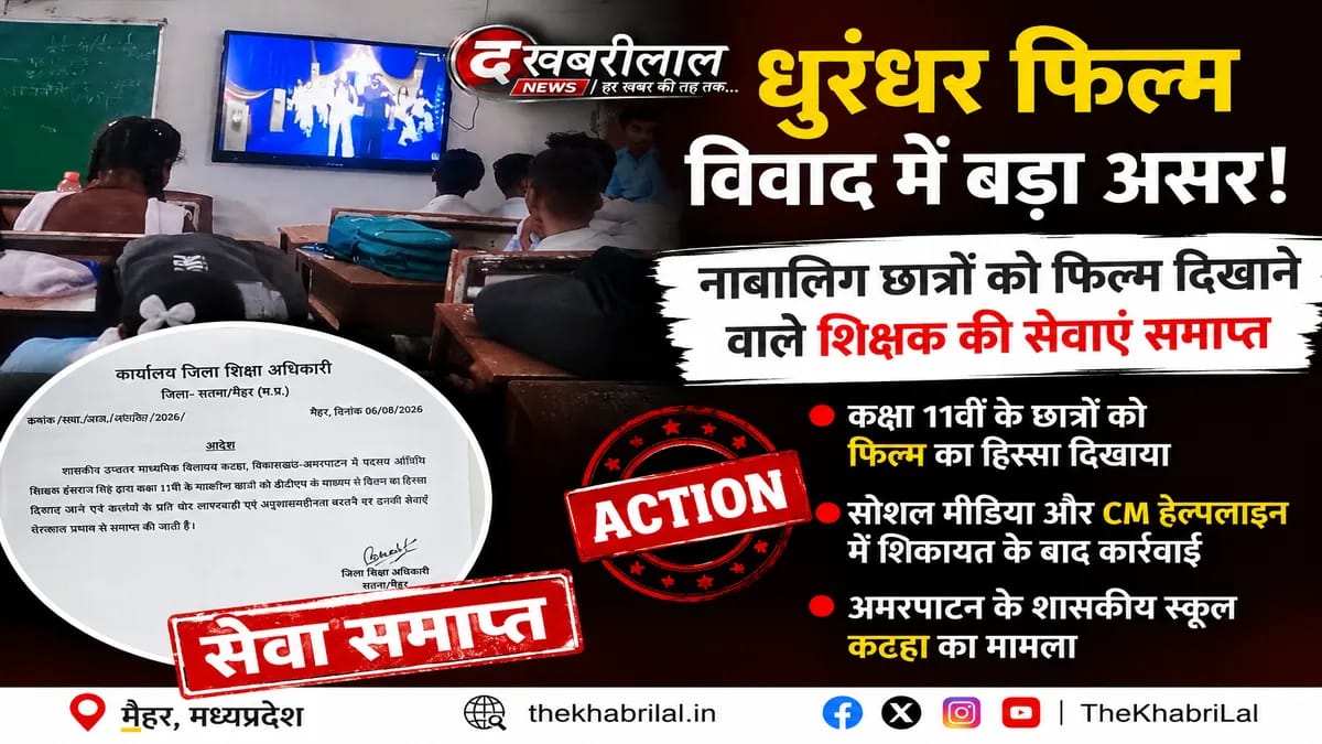 खबर का असर: नाबालिग छात्रों को ‘धुरंधर’ फिल्म दिखाने वाले अतिथि शिक्षक की सेवा समाप्त