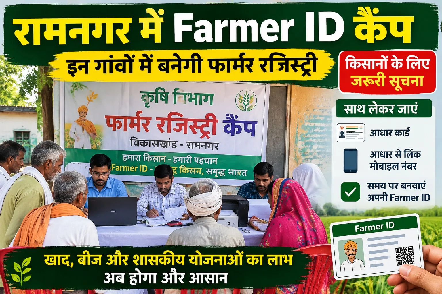 रामनगर में Farmer ID कैंप: इन गांवों में बनेगी फार्मर रजिस्ट्री, किसानों के लिए जरूरी सूचना