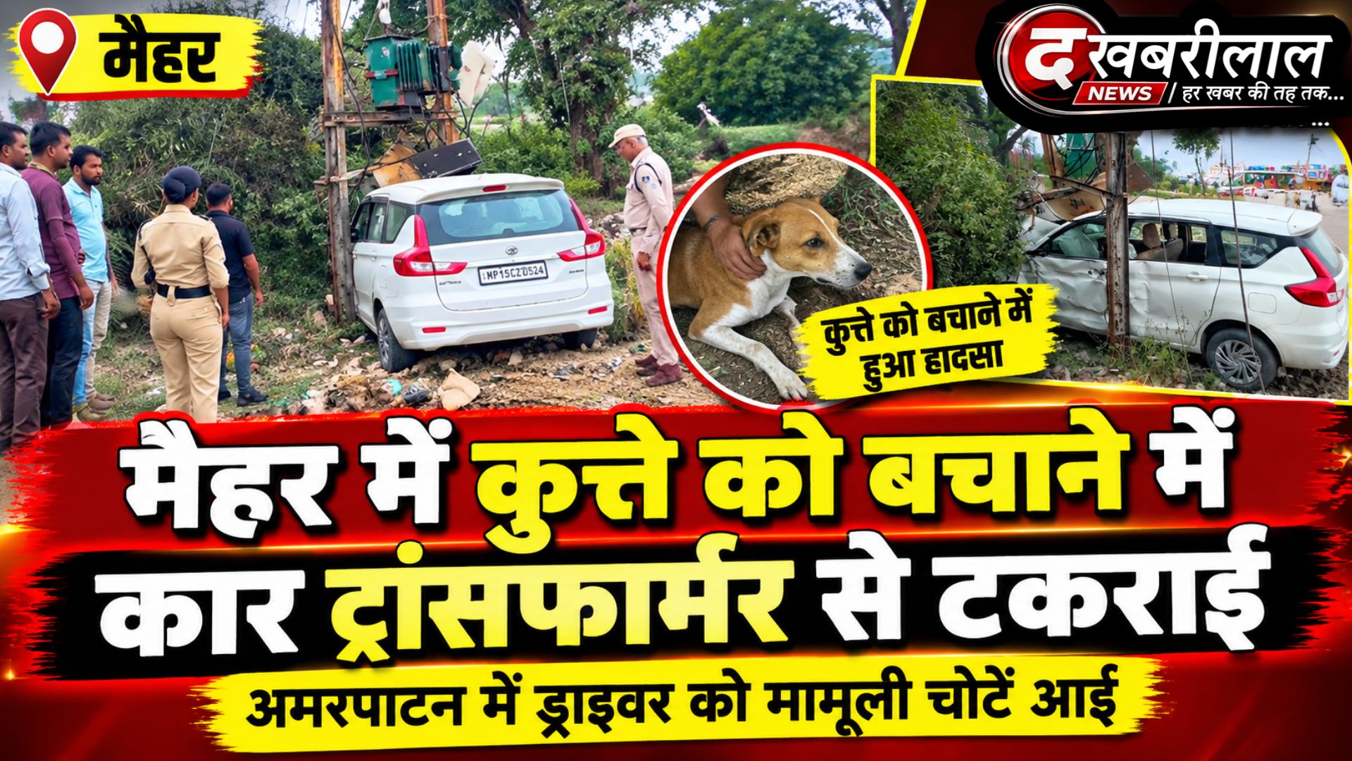 मैहर: कुत्ते को बचाने के चक्कर में ट्रांसफार्मर से टकराई तेज रफ्तार कार; अमरपाटन में ड्राइवर को आईं मामूली चोटें, बिजली सप्लाई ठप